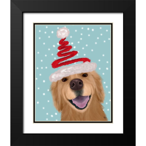 Christmas Golden Retriever and Spring Santa Hat Black Modern Wood Framed Art Print with Double Matting by Fab Funky