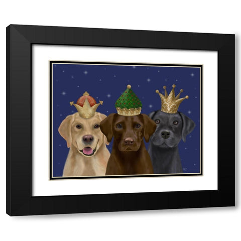 Christmas Labradors, Three Kings Black Modern Wood Framed Art Print with Double Matting by Fab Funky