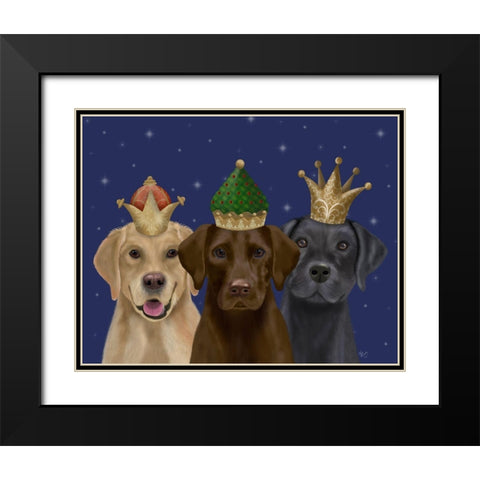 Christmas Labradors, Three Kings Black Modern Wood Framed Art Print with Double Matting by Fab Funky