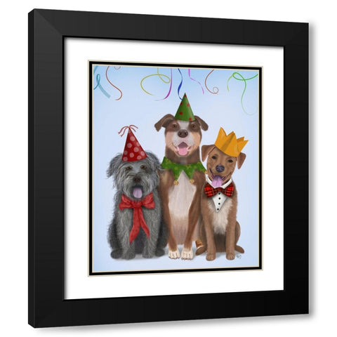 Christmas Party Mutts Black Modern Wood Framed Art Print with Double Matting by Fab Funky