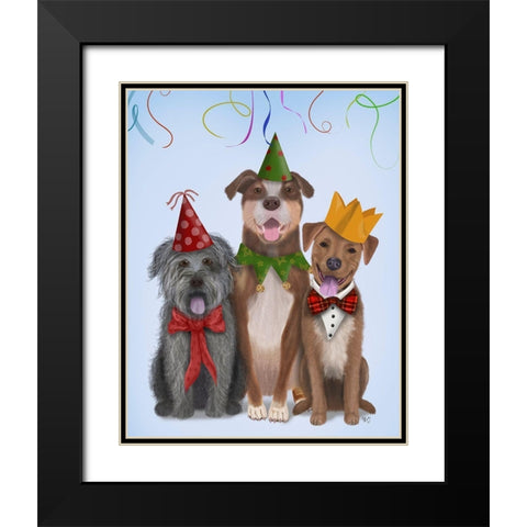 Christmas Party Mutts Black Modern Wood Framed Art Print with Double Matting by Fab Funky