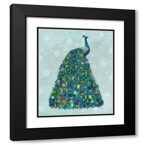 Christmas Peacock Christmas Tree Black Modern Wood Framed Art Print with Double Matting by Fab Funky