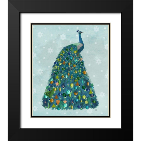 Christmas Peacock Christmas Tree Black Modern Wood Framed Art Print with Double Matting by Fab Funky