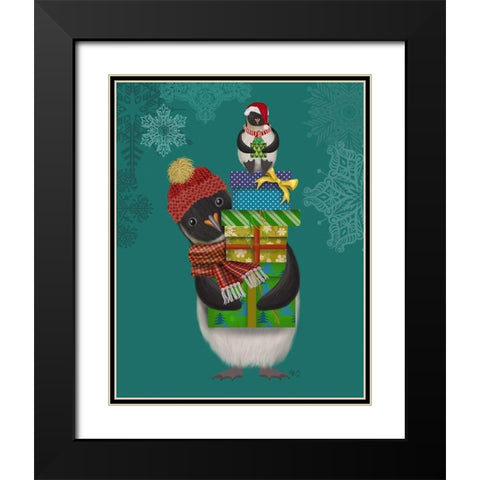 Christmas Penguin Gifts Black Modern Wood Framed Art Print with Double Matting by Fab Funky