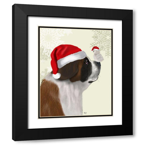 Christmas St Bernard and Fluffy Owl Black Modern Wood Framed Art Print with Double Matting by Fab Funky
