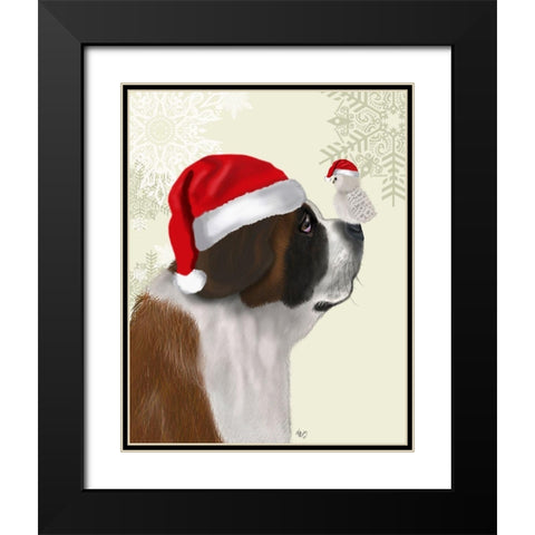 Christmas St Bernard and Fluffy Owl Black Modern Wood Framed Art Print with Double Matting by Fab Funky