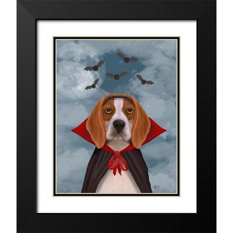 Halloween Beagle and Bats Black Modern Wood Framed Art Print with Double Matting by Fab Funky