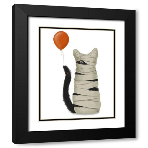 Halloween Mummy Cat Black Modern Wood Framed Art Print with Double Matting by Fab Funky