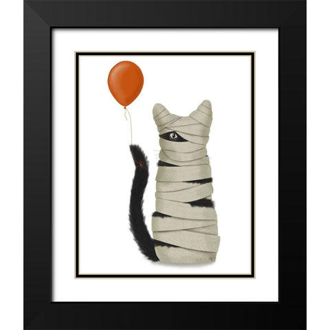 Halloween Mummy Cat Black Modern Wood Framed Art Print with Double Matting by Fab Funky