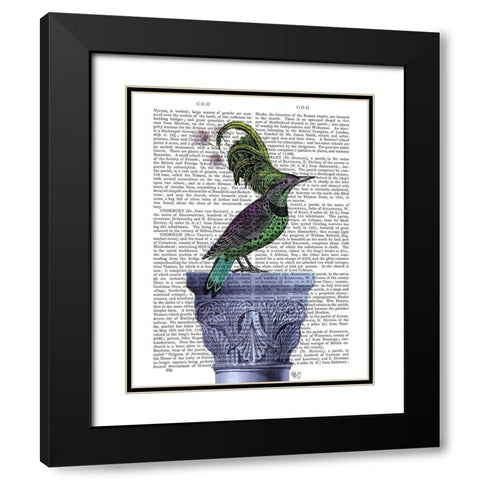 Bird on Blue Plinth Black Modern Wood Framed Art Print with Double Matting by Fab Funky