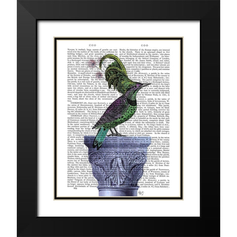 Bird on Blue Plinth Black Modern Wood Framed Art Print with Double Matting by Fab Funky