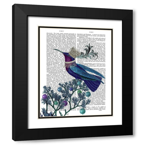 Blue Bird With Flourish Black Modern Wood Framed Art Print with Double Matting by Fab Funky