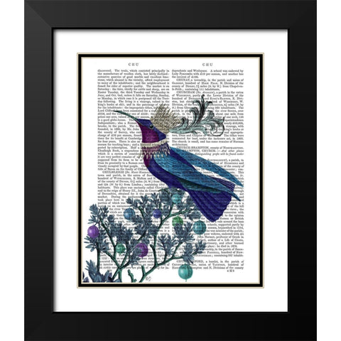 Blue Bird With Flourish Black Modern Wood Framed Art Print with Double Matting by Fab Funky