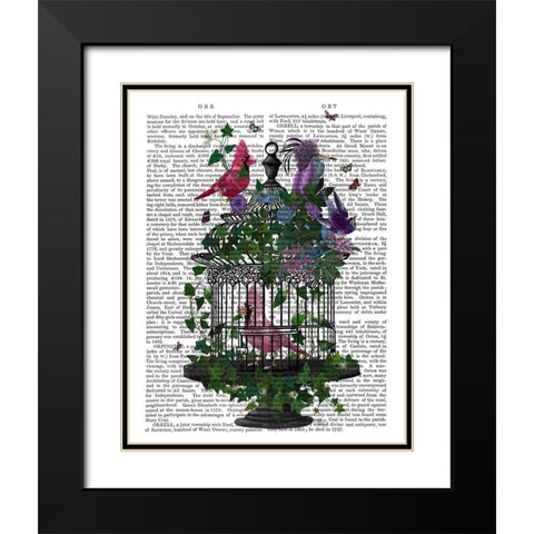 Flower Birdcage 1 Black Modern Wood Framed Art Print with Double Matting by Fab Funky