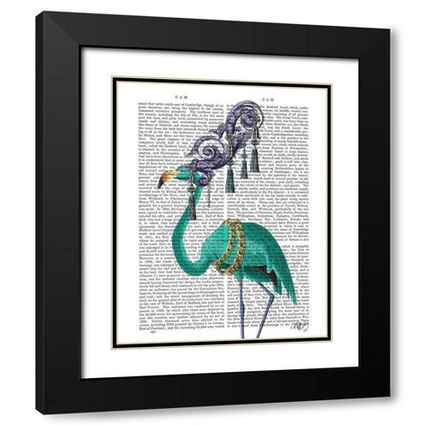 Green Flamingo Portrait Black Modern Wood Framed Art Print with Double Matting by Fab Funky