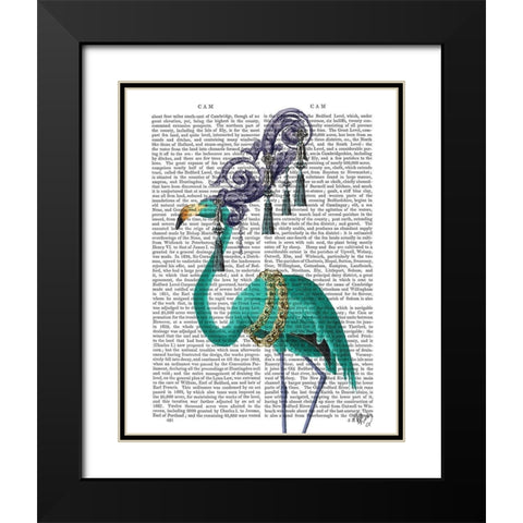 Green Flamingo Portrait Black Modern Wood Framed Art Print with Double Matting by Fab Funky