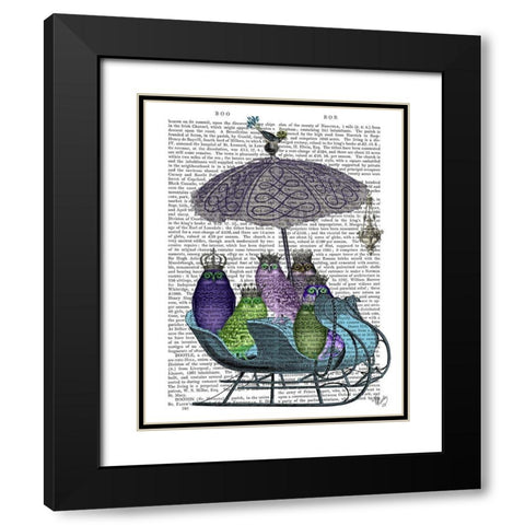 Owl Sled Black Modern Wood Framed Art Print with Double Matting by Fab Funky