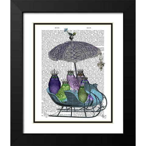 Owl Sled Black Modern Wood Framed Art Print with Double Matting by Fab Funky