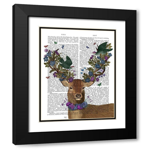 Deer Birdkeeper, Green Love Birds Black Modern Wood Framed Art Print with Double Matting by Fab Funky