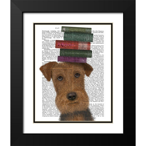 Airedale and Books Black Modern Wood Framed Art Print with Double Matting by Fab Funky