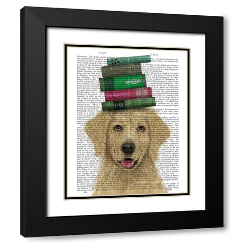 Golden Retriever and Books Black Modern Wood Framed Art Print with Double Matting by Fab Funky