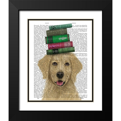Golden Retriever and Books Black Modern Wood Framed Art Print with Double Matting by Fab Funky