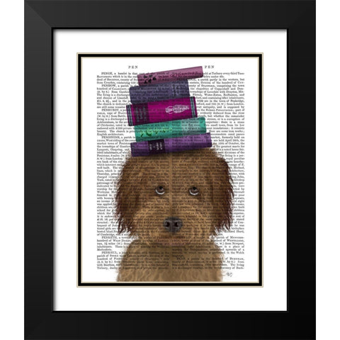 Labradoodle, Brown, and Books Black Modern Wood Framed Art Print with Double Matting by Fab Funky