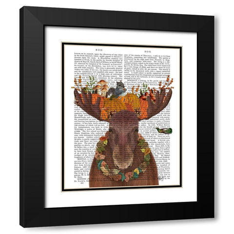Moose and Pumpkins Black Modern Wood Framed Art Print with Double Matting by Fab Funky