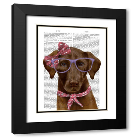 Chocolate Labrador with Glasses and Scarf Black Modern Wood Framed Art Print with Double Matting by Fab Funky