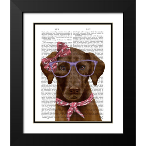 Chocolate Labrador with Glasses and Scarf Black Modern Wood Framed Art Print with Double Matting by Fab Funky