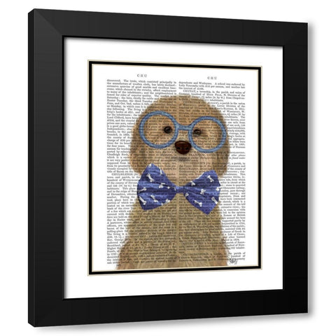 Cockerpoo, Blonde, with Glasses and Bow Tie Black Modern Wood Framed Art Print with Double Matting by Fab Funky