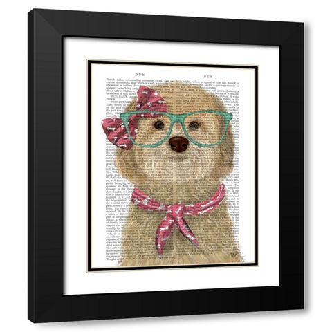 Cockerpoo, Blonde, with Glasses and Scarf Black Modern Wood Framed Art Print with Double Matting by Fab Funky