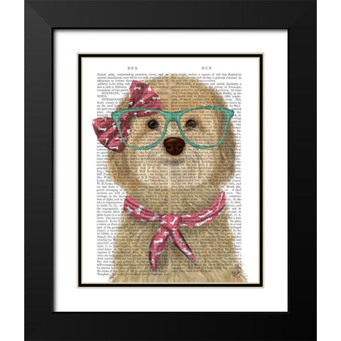Cockerpoo, Blonde, with Glasses and Scarf Black Modern Wood Framed Art Print with Double Matting by Fab Funky