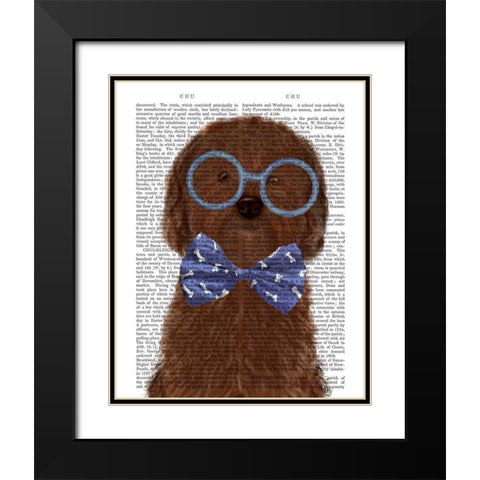 Cockerpoo, Chocolate, with Glasses and Bow Tie Black Modern Wood Framed Art Print with Double Matting by Fab Funky