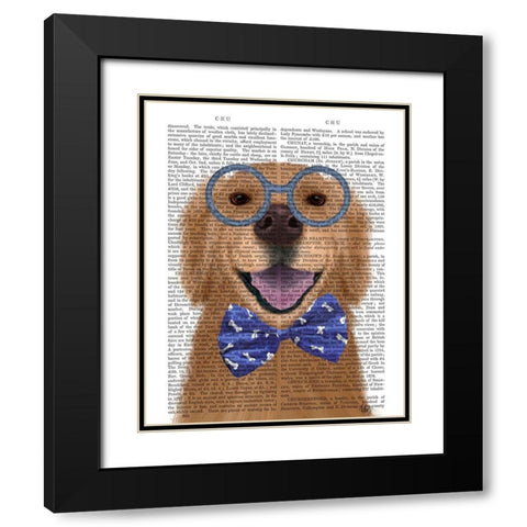 Golden Retriever, Glasses and Bow Tie Black Modern Wood Framed Art Print with Double Matting by Fab Funky