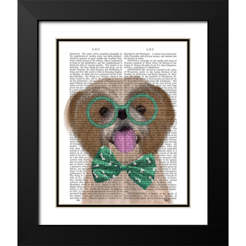 Shih Tsu with Glasses and Bow Tie Black Modern Wood Framed Art Print with Double Matting by Fab Funky