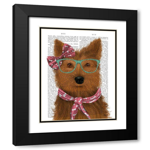 Yorkshire Terrier with Glasses and Scarf Black Modern Wood Framed Art Print with Double Matting by Fab Funky