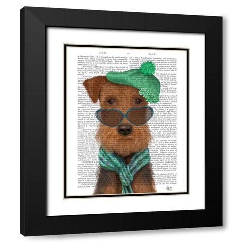 Airedale and Heart Glasses Black Modern Wood Framed Art Print with Double Matting by Fab Funky