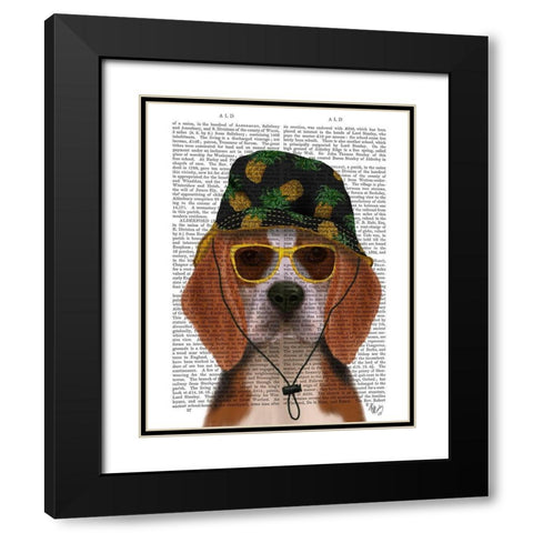 Beagle and Bucket Hat Black Modern Wood Framed Art Print with Double Matting by Fab Funky
