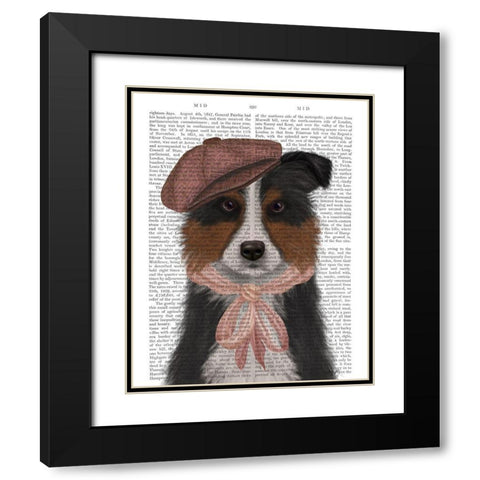 Border Collie Hat and Pink Scarf Black Modern Wood Framed Art Print with Double Matting by Fab Funky