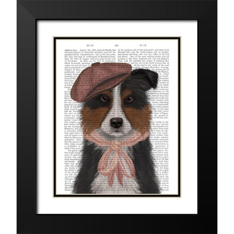 Border Collie Hat and Pink Scarf Black Modern Wood Framed Art Print with Double Matting by Fab Funky