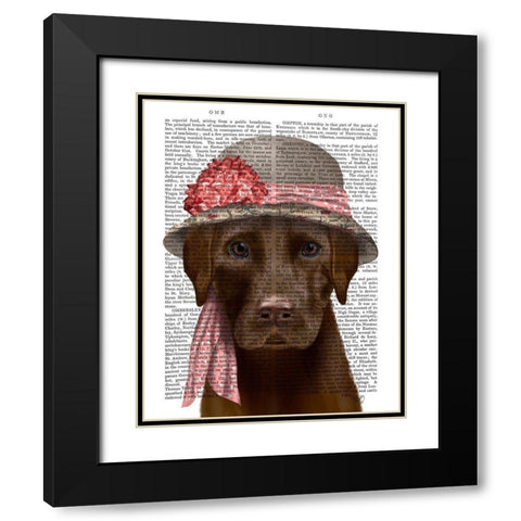 Chocolate Labrador Hat and Pink Scarf Black Modern Wood Framed Art Print with Double Matting by Fab Funky