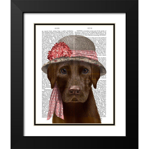 Chocolate Labrador Hat and Pink Scarf Black Modern Wood Framed Art Print with Double Matting by Fab Funky