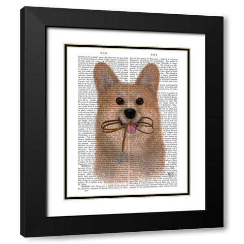 Corgi Walkies Black Modern Wood Framed Art Print with Double Matting by Fab Funky