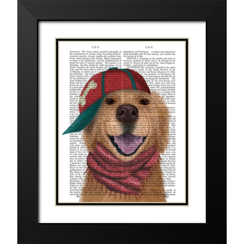 Golden Retriever and Baseball Cap Black Modern Wood Framed Art Print with Double Matting by Fab Funky