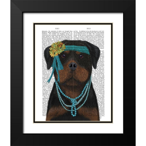 Rottweiler Flapper Black Modern Wood Framed Art Print with Double Matting by Fab Funky