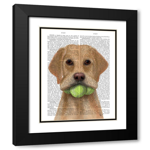 Yellow Labrador and Tennis Balls Black Modern Wood Framed Art Print with Double Matting by Fab Funky