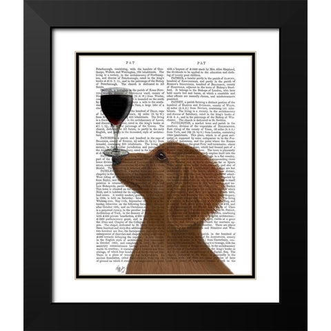 Dog Au Vin, Dachshund Gold Black Modern Wood Framed Art Print with Double Matting by Fab Funky
