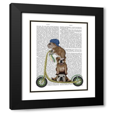 English Bulldog Scooter Black Modern Wood Framed Art Print with Double Matting by Fab Funky