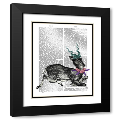 Deer with Blue Horns Black Modern Wood Framed Art Print with Double Matting by Fab Funky